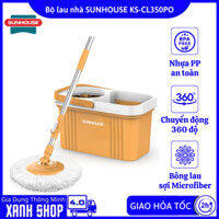 Bộ lau nhà xoay 360 độ SUNHOUSE KS-CL350PO chính hãng, Kèm thùng tự vắt có lồng inox chống gỉ, Nhựa PP an toàn