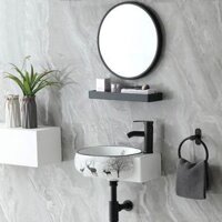 Bộ lavabo mini kiểu treo tường đã bao gồm gương và kệ kính phù hợp nhà tắm không gian nhỏ - Hươu nai