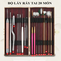 Bộ lấy ráy tai, dụng cụ lấy ráy tai hộp gỗ sang trọng tích hợp đèn soi