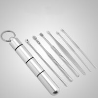 Bộ Lấy Ráy Tai Thép Không Rỉ Tặng Kèm Móc Treo Hình Trụ - Bạc