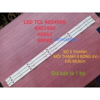 BỘ LED TIVI TCL 40D2900 40S4900 40P62 40S6000 MỚI 100% HÀNG ZIN HÃNG, BỘ 3 THANH, MỖI THANH 8 BÓNG 6V, DÀI 68,8cm.