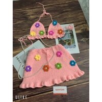 Bộ len đan móc Handmade cho nàng đi biển có mút ngực ( Ảnh thật Santori Shop)