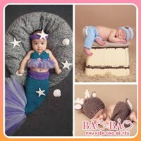 Bộ len nàng tiên cá, tuần lộc đan thủ công phụ kiện chụp ảnh cho bé 0-6 tháng