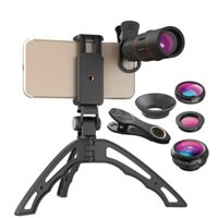 Bộ lens kit Apexel 4in1 tele 18x, mắt cá, góc rộng, macro cho điện thoại – Kèm tripod