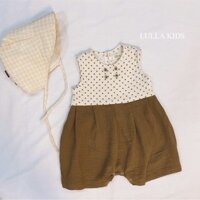 Bộ liền thân Jumpsuit chấm bi nâu tây