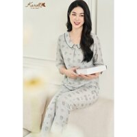 Bộ linen Karoll quần dài tay lỡ họa tiết thỏ cốc NH22.066