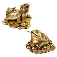 Bộ linh vật trên ban thờ thần tài cóc thiềm thừ rùa đầu rồng long quy bằng đồng thau phong thủy Hồng Thắng - cỡ nhỏ