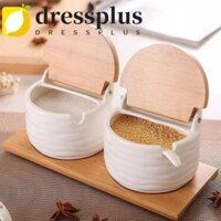 Bộ lọ gia vị bằng gốm DRESSPLUS, Hộp đựng gia vị có nắp tre, Khay gỗ chống bụi phong cách Nhật Bản Hộp đựng gia vị nhà bếp chống ẩm Đường