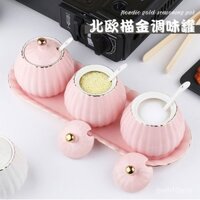 Bộ Lọ Gia Vị Gốm Sứ， Lọ Gia Vị Bí Ngô，Lọ Muối，Lưu Trữ Đồ Dùng Nhà Bếp Hộp Gia Vị Sáng Tạo Kết Hợp Gia Dụng Q1TW