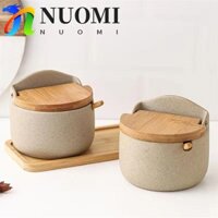 Bộ lọ gia vị gốm sứ NUOMI, Hộp đựng gia vị có nắp tre, Khay gỗ chống bụi hiện đại Hộp đựng gia vị nhà bếp chống ẩm Đường