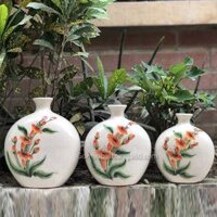 Bộ Lọ Hoa Trang Trí Dáng Tròn Dẹt Vẽ Lay Ơn