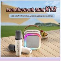 Bộ Loa Bluetooth Tặng Kèm 2 Mic Không Dây Mini Hát Karaoke K12, Có Thể Thay Đổi Giọng Nói, Âm Thanh Hay Bass Cực Chuẩn
