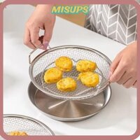 Bộ lọc chiên đầu bếp MISUPS, Bộ chảo lọc dầu bằng thép không gỉ có thể tái sử dụng, Giỏ lọc lưới hai tai đa chức năng tròn Khoai tây chiên kiểu Pháp