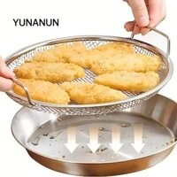 Bộ lọc chiên đầu bếp YUNAUN, Bộ chảo lọc dầu bằng thép không gỉ có thể tái sử dụng, Bộ lọc cặn dầu hai tai đa chức năng tròn Khoai tây chiên kiểu Pháp