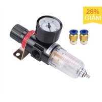 Bộ lọc khí đơn Airtac AFR 2000 có đồng hồ + kèm 2 đầu nối ống hơi phi 8