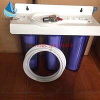 Bộ lọc nước sinh hoạt 3 cấp cốc trong 10 inch - Bộ Lọc Thô 3 Cấp Đầy Đủ Giá Đỡ, Tay Văn, Lõi.