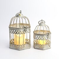 Bộ lồng chim đựng nến trang trí nội thất - Lồng chim giả cổ lục giác nhỏ 75213 - CHIM