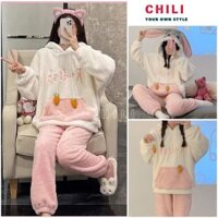 Bộ lông cừu thỏ cà rốt ,bộ ngủ lông gấu siêu hót ,bộ mặc nhà hàn quốc lông ấm áp mùa đông BL82