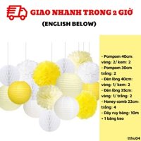 Bộ Lồng Đèn Tổ Ong Trung Thu Trắng Vàng - Mid-Autumn Honeycomb White Yellow Set TTHU04