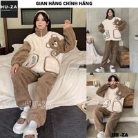 Bộ lông gấu kéo khóa giữa ấm áp - Set quần áo pyjama thời trang mùa đông hàn quốc siêu hot trend HUZA BL65