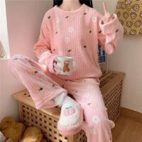 Bộ lông nhung mặc nhà nữ, bộ nỉ bông hàn quốc họa tiết siêu xinh giữ nhiệt ấm áp