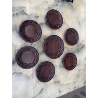 Bộ lót chén trà gỗ trắc đục sen 2 mặt