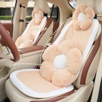 Bộ Lót Ghế Ngồi Gối Tựa Xe Hơi Cao Cấp Sang Trọng  Hình Hoa Màu Kem Chất Liệu Lông Nhung Êm Ái, Dễ Thương