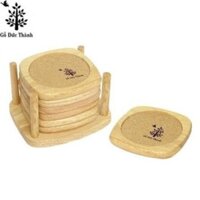 Bộ lót ly 6 cái | Gỗ Đức Thành - 20171, lót cốc gỗ có lớp hút nước