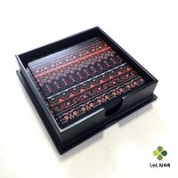 Bộ lót ly sơn mài hoa văn thổ cẩm 6 miếng kèm hộp đựng - sản phẩm thủ công mỹ nghệ truyền thống Việt Nam