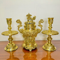 Bộ Lư Đỉnh Đồng Cao 38cm(4,7kg) Chân Đèn Cao 29cm(2,4kg)