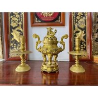 Bộ Lư Đỉnh đồng vàng cao 50cm đẹp - Bộ Lư Đỉnh nến 50cm