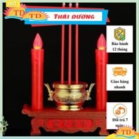 Bộ lư hương và 2 nến bàn thờ ông bà tổ tiên điện tử đèn led - nến không rời