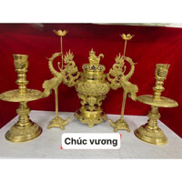 Bộ lư thờ bằng đồng F34 , đỉnh Hạc nến tam sự ngũ sự cao 34cm , lư hương chân nến hạc bằng đồng nguyên chất