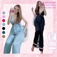 Bộ Lụa Mặc Nhà Nhistore Quần Dài Ống Suông Áo 2 Dây Cúp Ngực Sexy Freesize Dưới 57kg