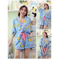 BỘ LỤA MỊN CÁNH DƠI QUẦN ĐÙI HỌA TIẾT GÀ CON FREESIZE DƯỚI 62KG ĐỦ MÀU ( HỒNG, XANH, VÀNG, XANH NGỌC)