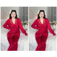 Bộ lụa Pijama chất lụa Latin phối ren cute