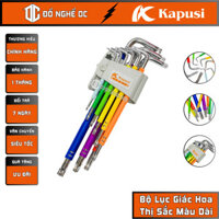 BỘ LỤC GIÁC 9 CÂY ĐẦU SAO HOA THỊ SẮC MÀU T10-T50 220M K-0198 Kapusi Nhật Bản thép Cr-V dùng mở các ốc lục giác chìm