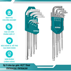 Bộ lục giác đầu bi dài 9 chi tiết Total THT106292, 1.5-10mm