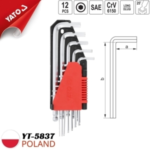Bộ lục giác đầu bi hệ inch loại ngắn yt-5837, 12 chi tiết