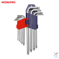 Bộ lục giác đầu hình sao kiểu chữ L, loại trung 9 cái (T10,T15,T20,T25,T27,T30, T40, T45, T50) thép hợp kim CR-V Workpro