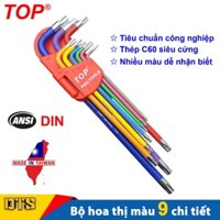 Bộ lục giác hoa thị có lỗ 9 món dài nhiều màu sắc TOP PRO.TOOLS, bộ chìa lục giác bông mai có lỗ thép C60 siêu cứng