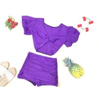 Bộ lưng cao mặc giống váy-tím huế-áo xoắn tay phồng-mặc che bắp tay-kích cở freesize