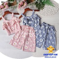 Bộ lửng caro áo dây quần ống rộng cho bé từ 20kg đến 30kg