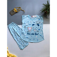 Bộ lửng mặc ở nhà quần lửng áo sát nách thun coton hoạt tiết dễ thương cho bé gái size lớn