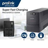 Bộ lưu điện UPS PROLINK PRO1201SFCU 1200VA công suất 600W, tích hợp bộ AVR, sạc siêu nhanh, dùng cho PC, Camera, Wifi - Hàng chính hãng - Có cổng USB