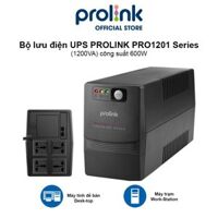 Bộ lưu điện UPS PROLINK PRO1201SFCU 1200VA công suất 600W, tích hợp bộ AVR, sạc siêu nhanh, dùng cho PC, Camera, Wifi - Hàng chính hãng - Không có cổng USB