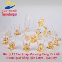 Bộ Ly 12 Con Giáp CHất Liệu Thủy Tinh Trong Suốt, Đế Kim Loại Mạ Vàng