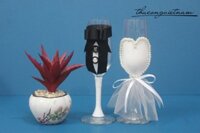 Bộ ly cô dâu chú rể màu trắng đính cườm