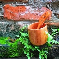 Bộ ly (cốc) gỗ và muỗng (thìa) gỗ hình cá
