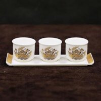 Bộ Ly Nước Thờ Sứ Trắng Hoa Sen Vàng
